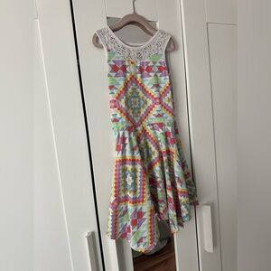 wonder nation Girls Dress White Lace Yoke Colorful Aztec Geo Dress Small